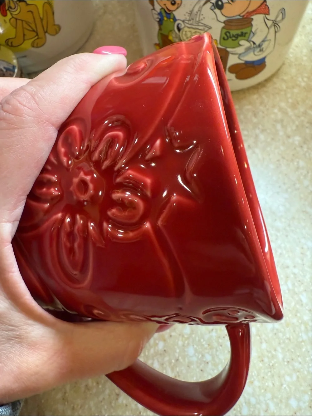 Starbucks Red Embossed Floral Ceramic Coffee Mug 2009